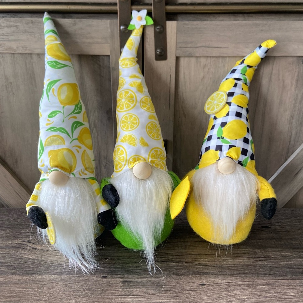 Gnome Plush Decor Spring Lemons Gingham Yellow Green Set of 3 Summer